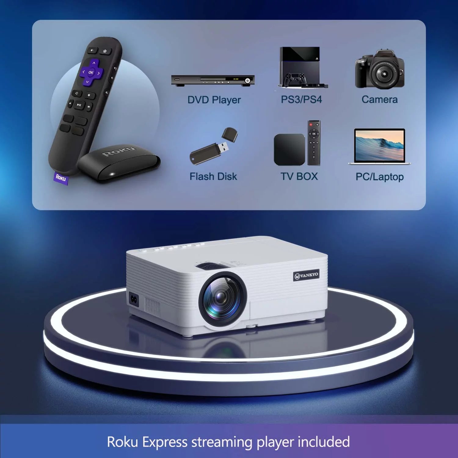 VANKYO Leisure 470 HD Mini Projector with Roku Express Streaming Player W214069