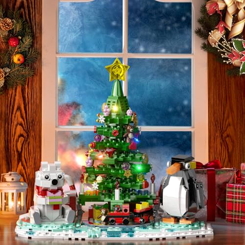 Christmas Tree Building Kit with Lights, Compatible with Lego, 802 PCS G405