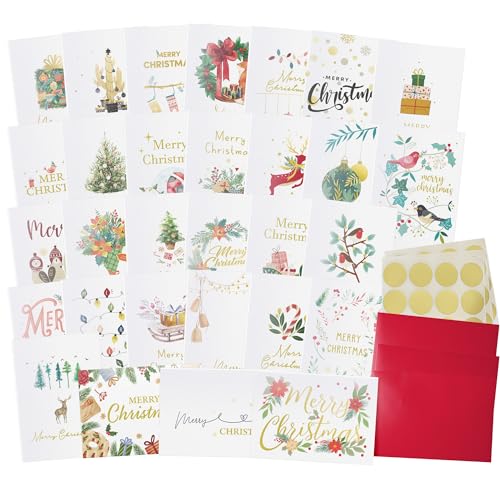 Dessie 30 Unique Christmas Cards with Envelopes and Gold Sealing Stickers B61775