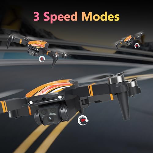 TT19 Foldable 1080P Camera Drone for Adults, Brushless Motor RC Quadcopter, Orange E4143