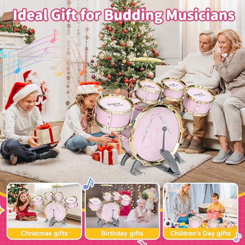 Toddler Drum Set for Kids 5-Piece with Stool, Pedal & Drumsticks F3261