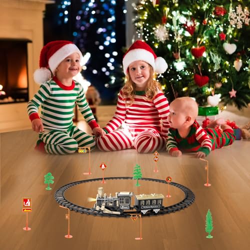 JUQU Christmas Train Set for Kids Ages 3-8, Battery Operated with Lights and Sounds R49536