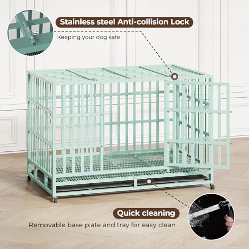 48 Inch Heavy Duty Dog Crate for Large Dogs, Double Door Steel Cage with Removable Tray L544488