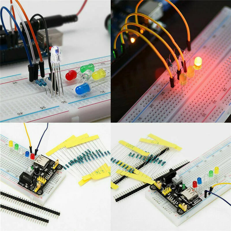 Sufanic Electronics Basic Component Starter Kit with Breadboard Power Supply Jumper Wires Resistors Capacitors LED C75289