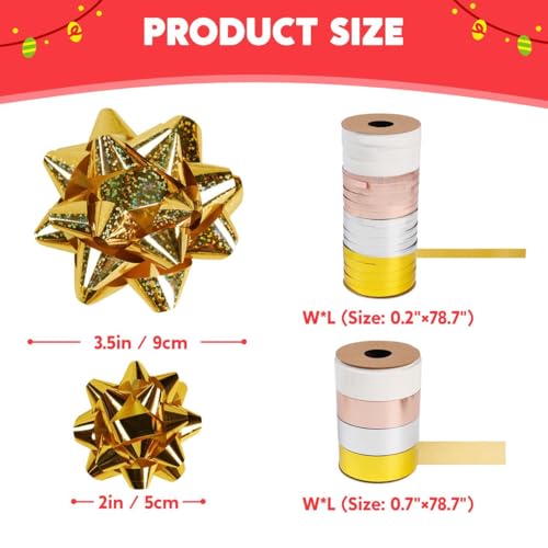 JOYIN 46PCS Christmas Bows and 2 Rolls of Ribbon Assortment for Gift Wrapping R11755