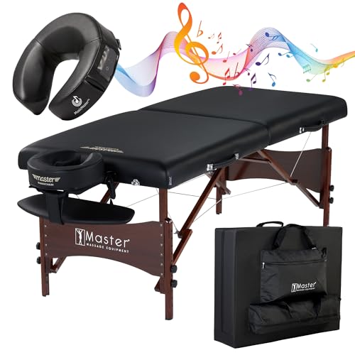 Master Massage Newport Portable Massage Table with 2.5" Cushion, Walnut Hardwood, Black, 30" R296868