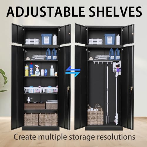Metal Storage Cabinet 71" White Locking Steel Cabinet with 2 Doors and 5 Shelves U4003