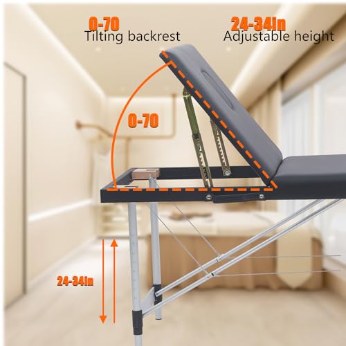 Portable Massage Table 84 Inch with Neck Stretcher, Black Aluminum O188