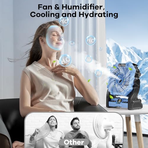 Portable Misting Fan with RGB Lantern, 30000 mAh Rechargeable Camping Fan I36923