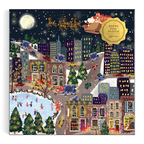 Galison Winter Lights Foil Puzzle, 500 Pieces, 20" x 20" Holiday Jigsaw Puzzle P8985