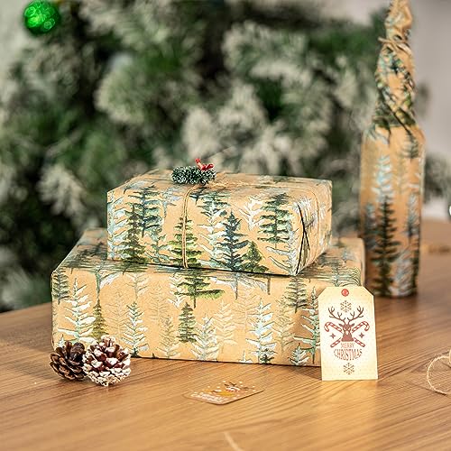 RUSPEPA Christmas Wrapping Paper Jumbo Roll Kraft Paper, Christmas Tree Design, 30 in x 100 ft U53088