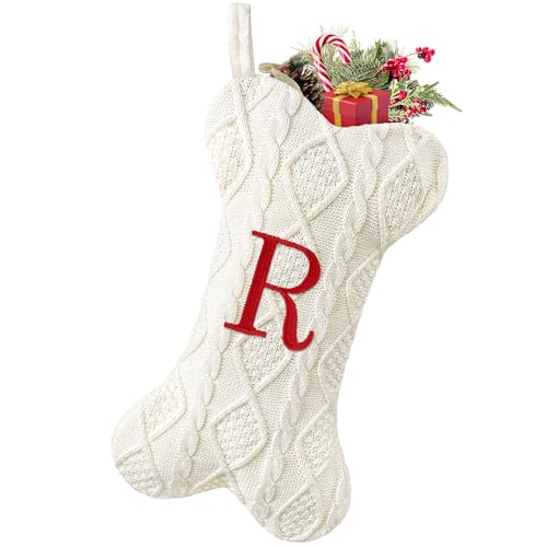 Malier Dog Christmas Stocking with Initials, Letter B, White Large Bone Shape M71542