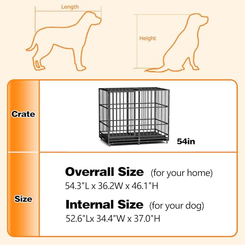 48 Inch Heavy Duty Dog Crate for Large Dogs, Double Door Steel Cage with Removable Tray L544488