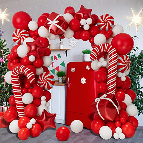Bonropin Christmas Balloon Garland Arch Kit with Red White Candy Gift Box Star Balloons T858296
