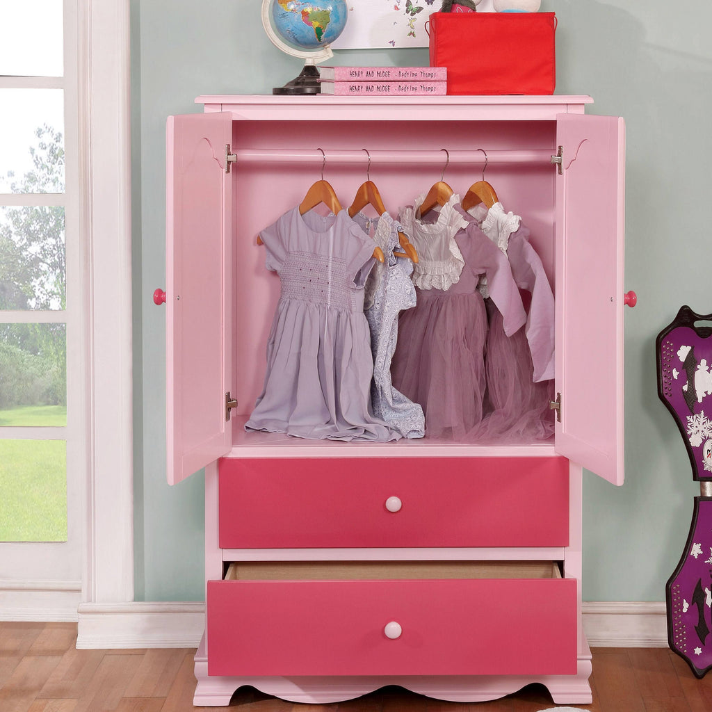 Furniture of America Jevi Solid Wood Youth Armoire - Pink U328826
