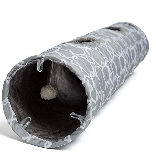 LUCKITTY Geometric Cat Tunnel with Plush Inside, Collapsible with Balls D91078