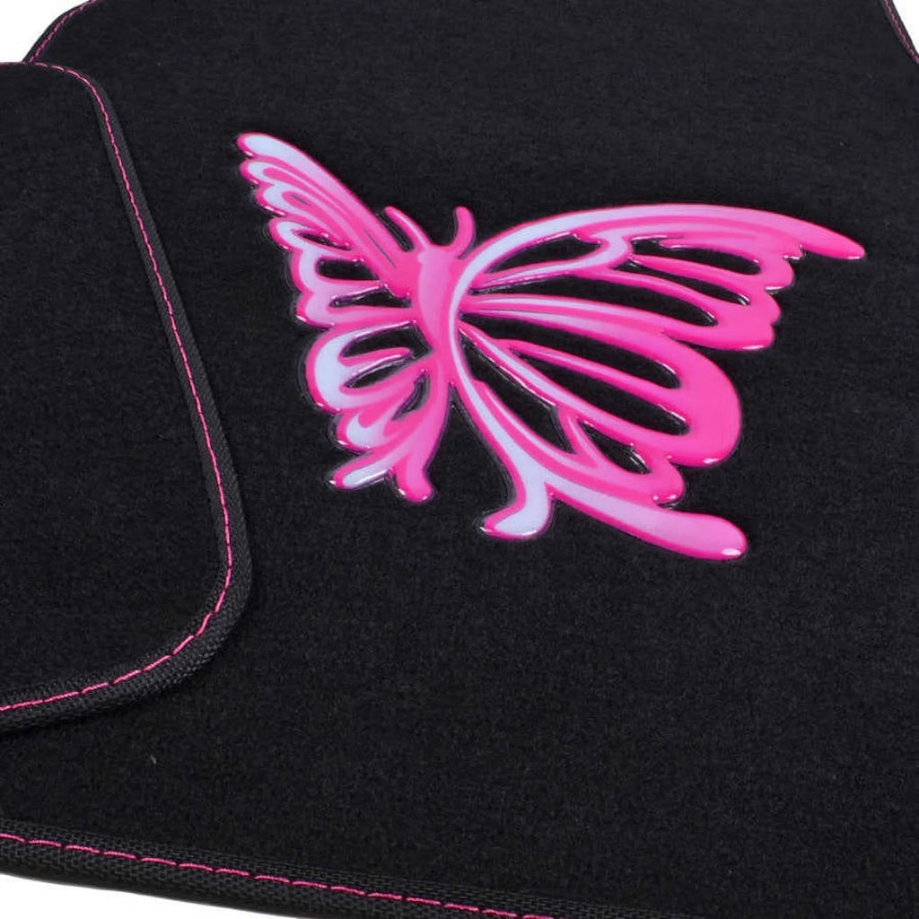BDK Pink Butterfly Car Floor Mats Full Set Rubber Backing H618864