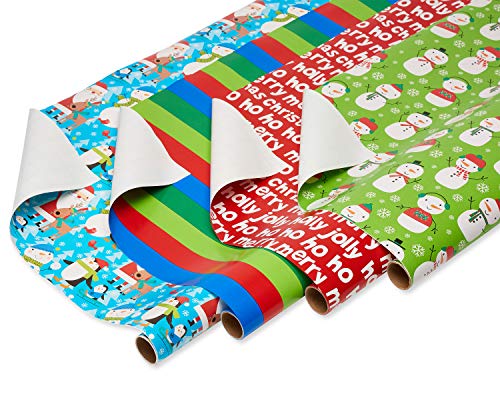 American Greetings Kids Christmas Wrapping Paper Set, 120 sq ft, 4 Rolls with Bows and Tags I837576