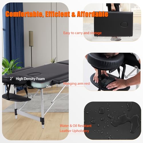 Portable Massage Table 84 Inch with Neck Stretcher, Black Aluminum O188