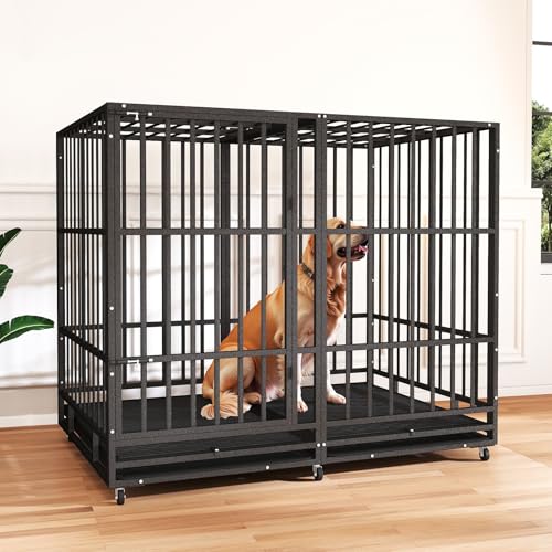 48 Inch Heavy Duty Dog Crate for Large Dogs, Double Door Steel Cage with Removable Tray L544488