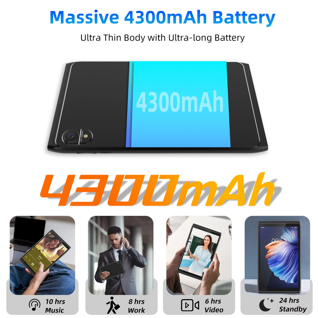 Android Tablet 8 inch, Android 12.0, 32GB Storage, 512GB SD Expansion, Quad-core Processor, 2GB RAM, IPS HD Touchscreen, Dual Camera, WiFi, BT, 4300 mAh Battery L3058