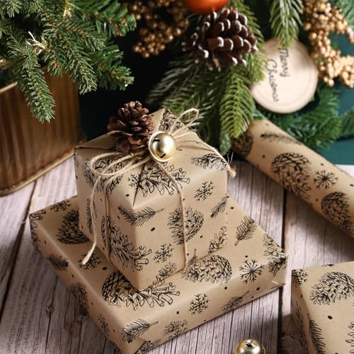 RUSPEPA Christmas Wrapping Paper Jumbo Roll Kraft Paper, Christmas Tree Design, 30 in x 100 ft U53088