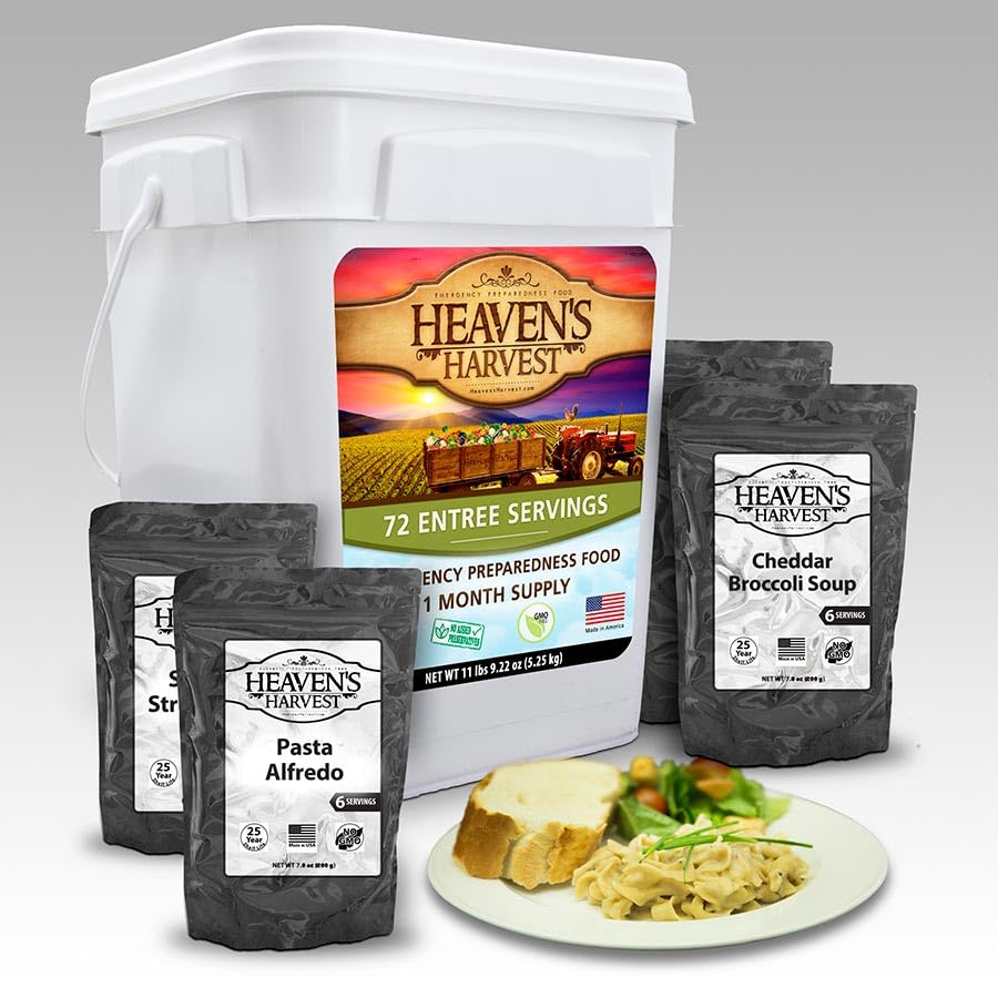 Heaven’s Harvest 25-Year Family Food Kit, Freeze Dried Emergency Food Supply in Waterproof Bucket J222