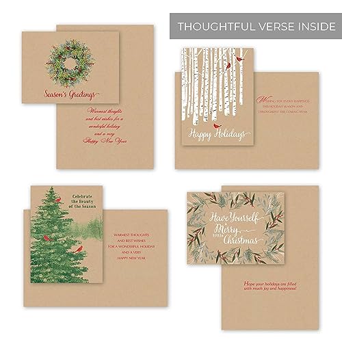 Masterpiece Holiday Greetings Christmas Cards with Snowy Cardinal Wreath, 16 Boxed with Envelopes L381397