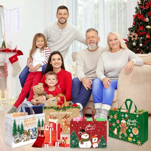 24 Pack Christmas Gift Bags Assorted Sizes Reusable Non-Woven Tote Z5851