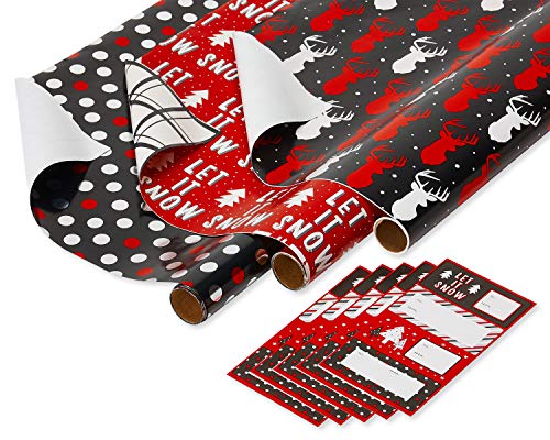American Greetings Kids Christmas Wrapping Paper Set, 120 sq ft, 4 Rolls with Bows and Tags I837576