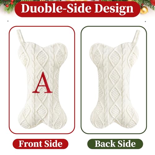 Malier Dog Christmas Stocking with Initials, Letter B, White Large Bone Shape M71542