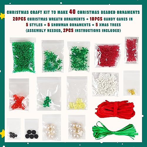 Beaded Ornament Kit for Kids Adults, Christmas Crafts, 40 Pieces B935700