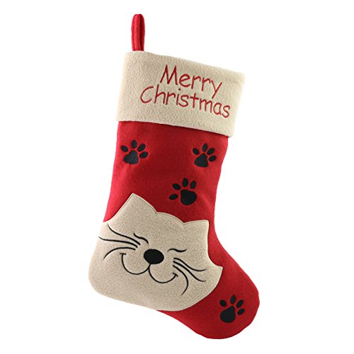 WEWILL 18" Cat Felt Christmas Stocking with Paws Embroidery K25915