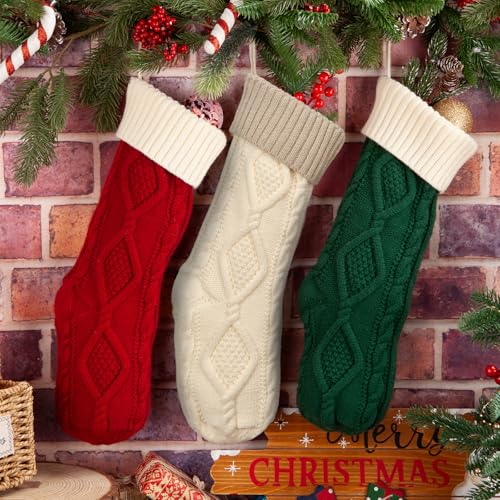 Bone Shaped Dog Christmas Stockings 3 Pack Cable Knit with Name Tag X7669