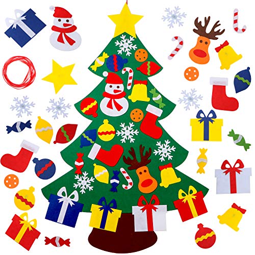 YEAHBEER Felt Christmas Tree for Toddlers, 3.2FT DIY Felt Christmas Tree for Kids with 30 Detachable Christmas Ornaments, Xmas Gifts, Hanging Decorations