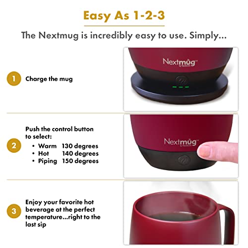 Nextmug Self-Heating Coffee Mug, 14 oz, Burgundy W7807