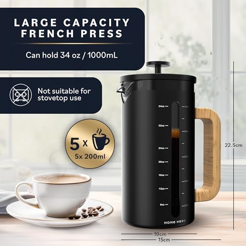Home Hero French Press Coffee Maker 34 oz with Bamboo Handle M7727