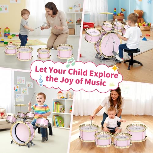 Toddler Drum Set for Kids 5-Piece with Stool, Pedal & Drumsticks F3261