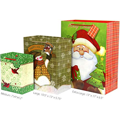 FZOPO Christmas Gift Bags Bulk Set with Handles Assorted Sizes W231