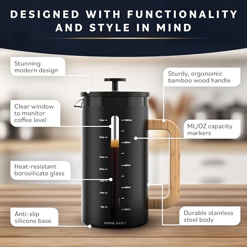 Home Hero French Press Coffee Maker 34 oz with Bamboo Handle M7727
