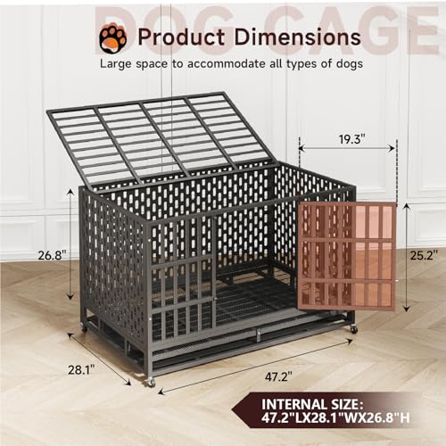 48 Inch Heavy Duty Dog Crate for Large Dogs, Double Door Steel Cage with Removable Tray L544488
