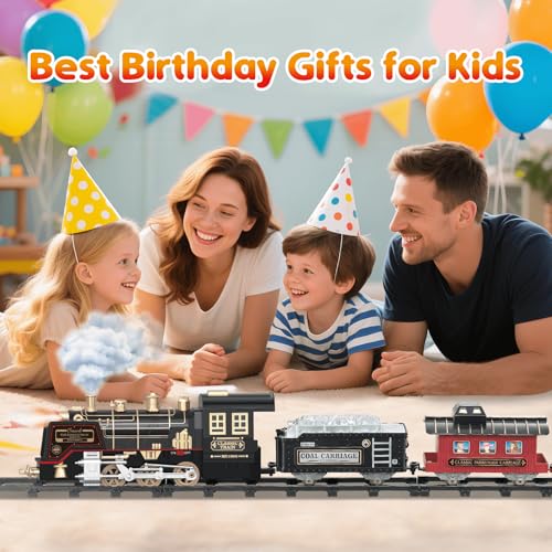 JUQU Christmas Train Set for Kids Ages 3-8 Remote Control Steam Locomotive with Tracks C947409