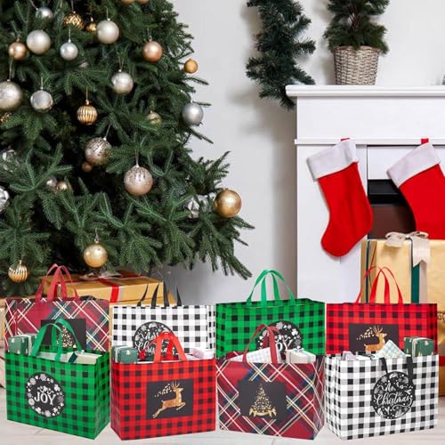 24 Pack Christmas Gift Bags Assorted Sizes with Handle, Non-Woven Reusable Tote I711017