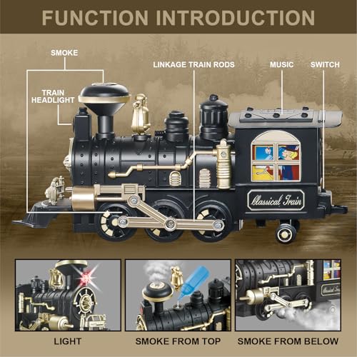 JUQU Christmas Train Set for Kids Ages 3-8 Remote Control Steam Locomotive with Tracks C947409