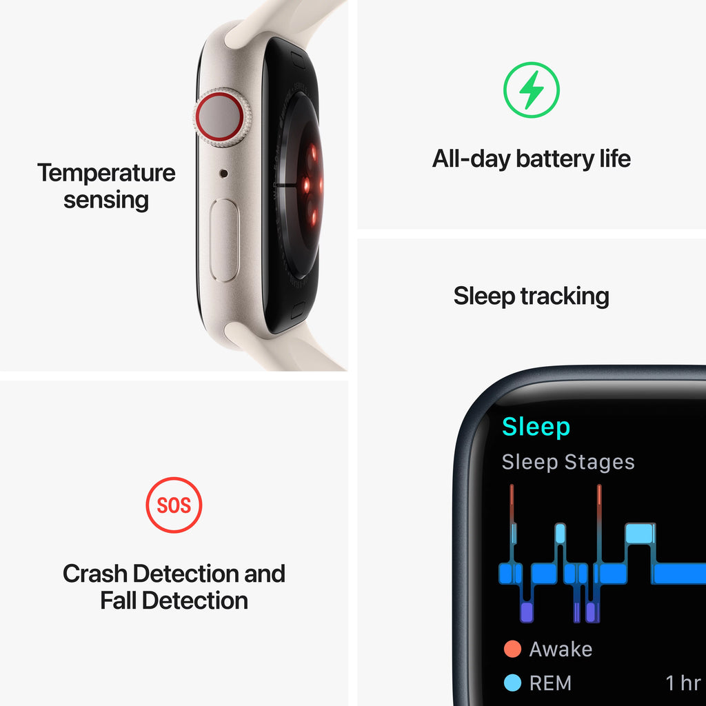 Apple Watch Series 8 GPS + Cellular 41mm Silver Aluminum Case with White Sport Band P313