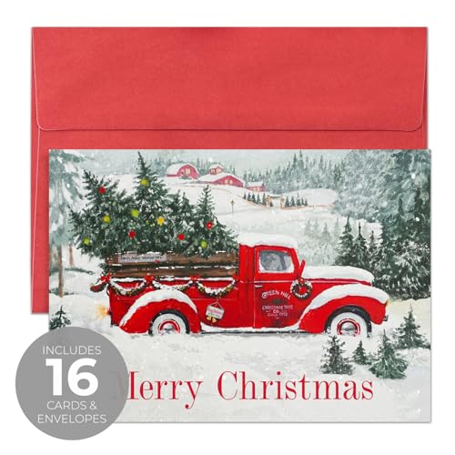 Masterpiece Holiday Greetings Christmas Cards with Snowy Cardinal Wreath, 16 Boxed with Envelopes L381397