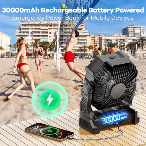 Portable Misting Fan with RGB Lantern, 30000 mAh Rechargeable Camping Fan I36923