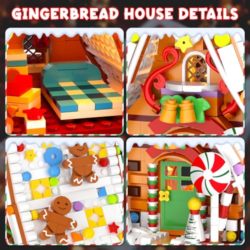 Gingerbread House Building Set with Light Kit, Christmas Village Decor for Kids and Adults O385