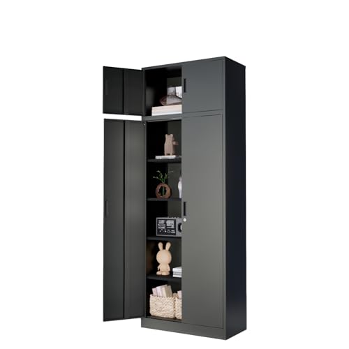 Metal Storage Cabinet 71" White Locking Steel Cabinet with 2 Doors and 5 Shelves U4003