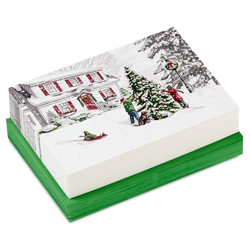 Hallmark Thomas Kinkade Boxed Christmas Cards, Snowy Houses (40 Cards with Envelopes) P719